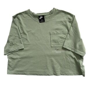 Nike Women's 1X Cropped Swoosh Short Sleeve Oversized Tshirt Sage Green